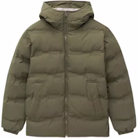 New Balance Unisex Green Down Jacket with Solid Color Zippered Hoodie. AMJ24375-DMO New Balance Unisex Green Down Jacket with Solid Color Zippered Hoodie. AMJ24375-DMO