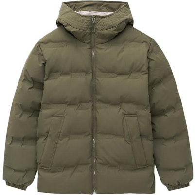 New Balance Unisex Green Down Jacket with Solid Color Zippered Hoodie. AMJ24375-DMO Order New Balance Unisex Green Down Jacket with Solid Color Zippered Hoodie. AMJ24375-DMO