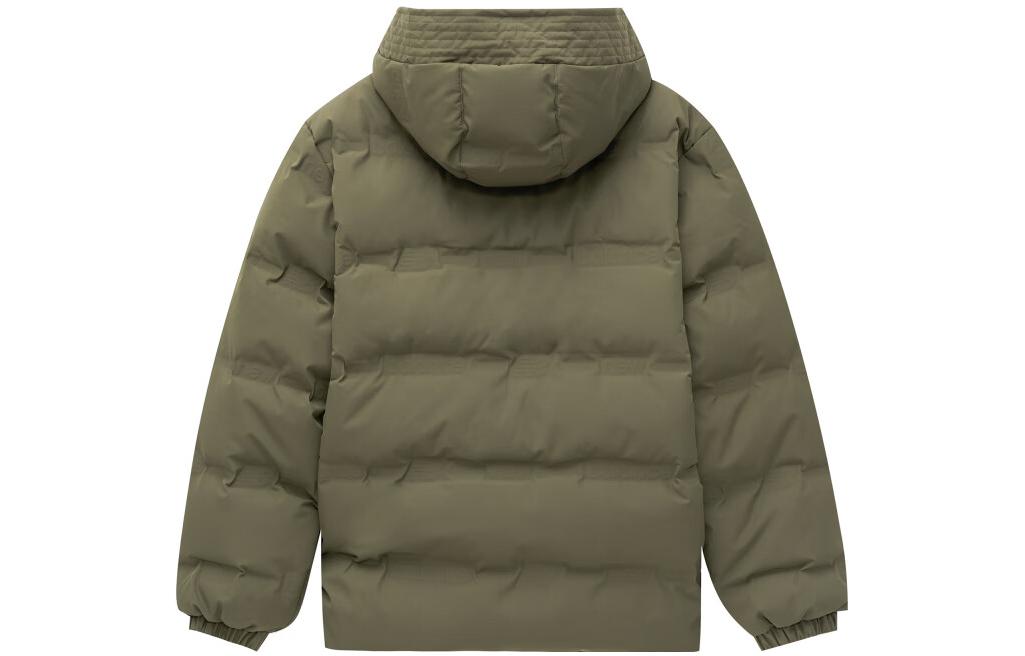 Lookbook New Balance Unisex Green Down Jacket with Solid Color Zippered Hoodie. AMJ24375-DMO