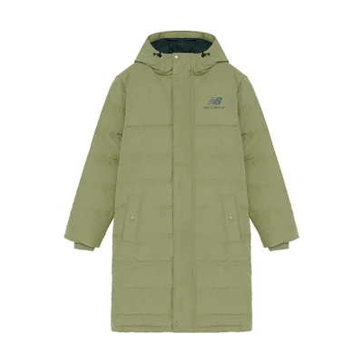 New Balance Unisex Green Puffer Jacket with Logo Print and Zipper. AMJ93550-CGN