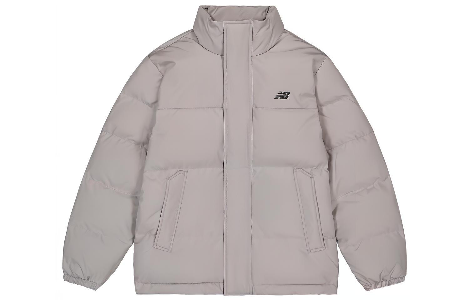 New Balance Unisex Grey Puffer Down Jacket with Zip-Up High Collar. AMJ33340-TAG