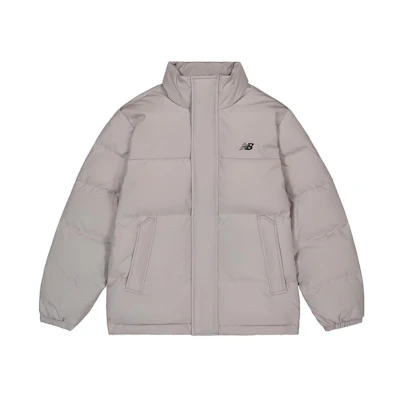 New Balance Unisex Grey Puffer Down Jacket with Zip-Up High Collar. AMJ33340-TAG