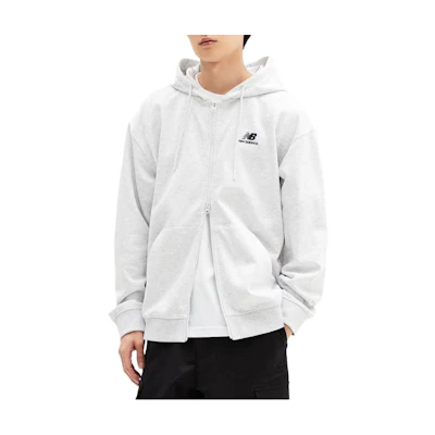 New Balance Unisex Letter Zip Hoodie Jacket in Light Grey NBMDE11013-16