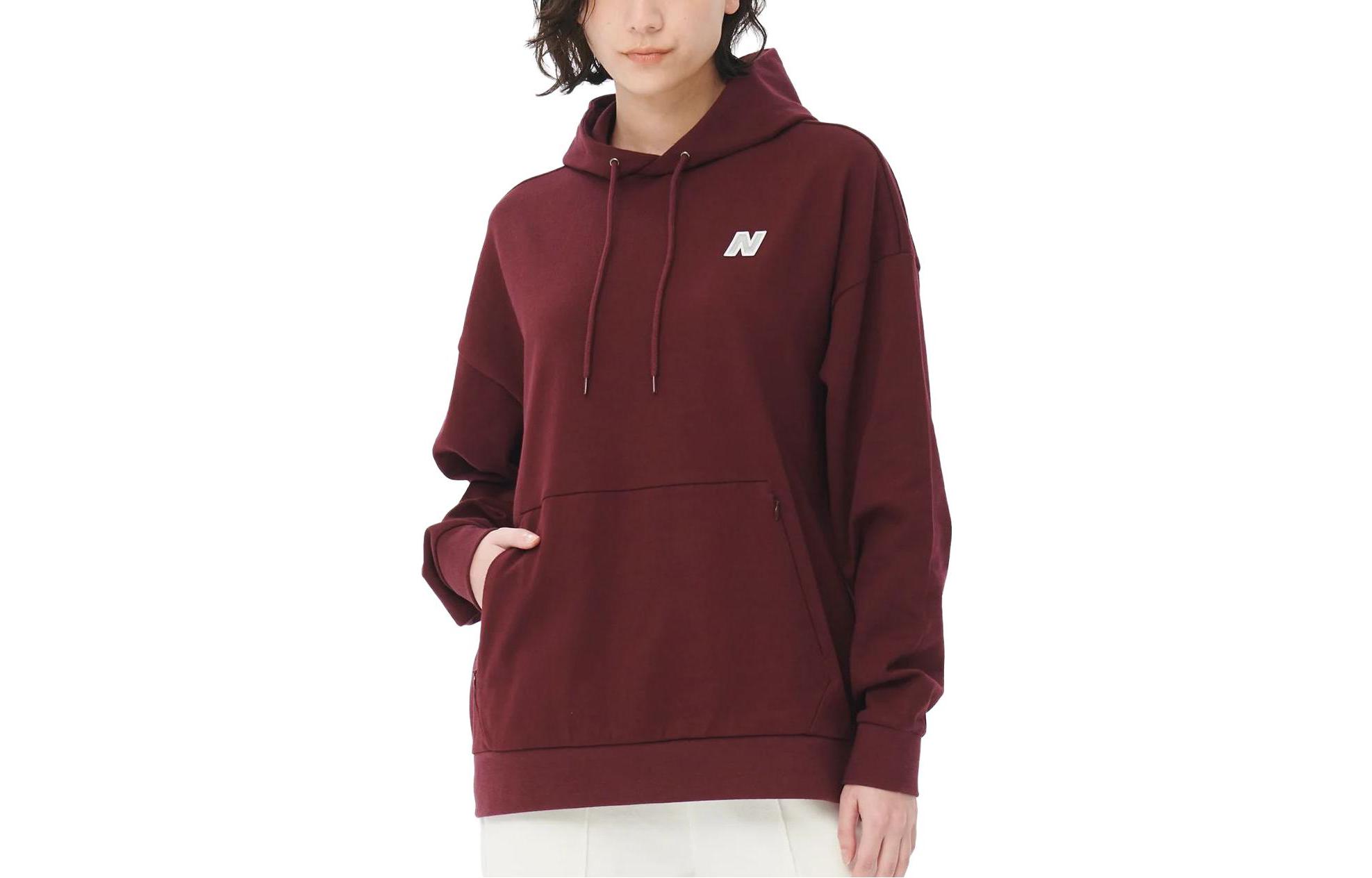 New Balance Unisex Pullover Hoodie Long Sleeve Maroon AMT35004-NBY