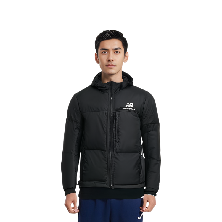 Lookbook New Balance 男女黑色純色拉鍊連帽外套。 NBNPB41043-19