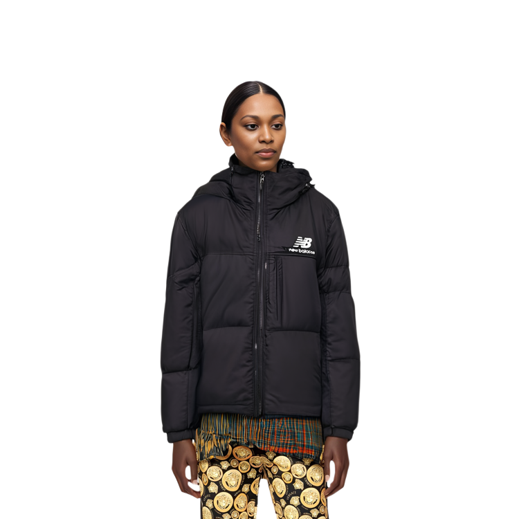 Purchase New Balance 男女黑色純色拉鍊連帽外套。 NBNPB41043-19