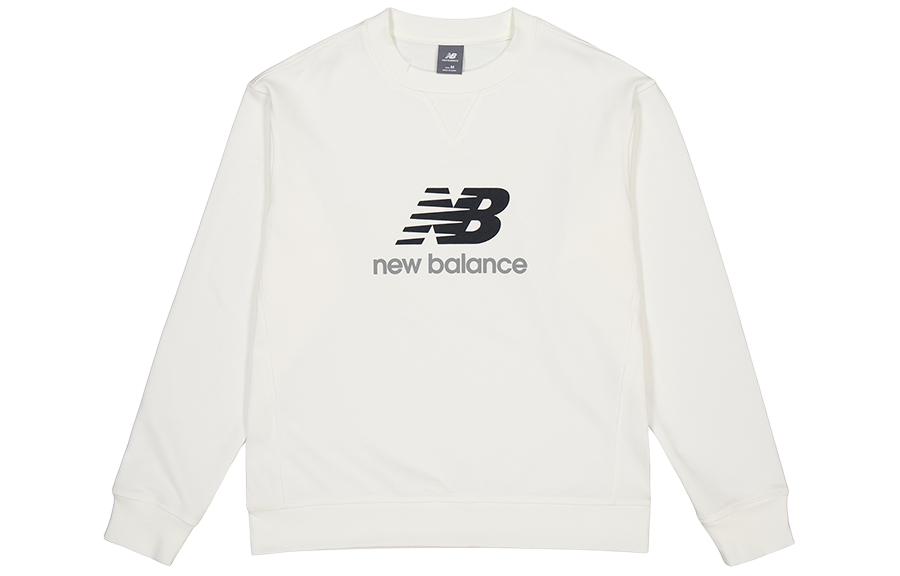 New Balance Unisex White Casual Logo Crewneck Pullover Sweatshirt AMT41356-SST
