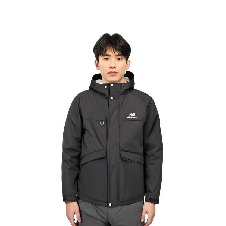 Shop New Balance 都會風格魔鬼氈袖口羽絨外套 男女 黑色 AMJ13330-BK
