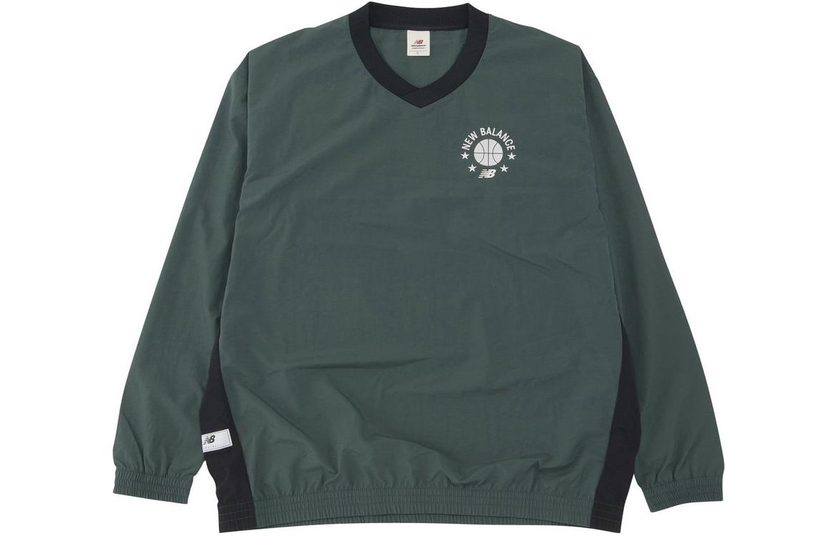 New Balance V-Neck Logo Print Oversized Long-Sleeve Sweatshirt - Dark Green AMT35184-NWG