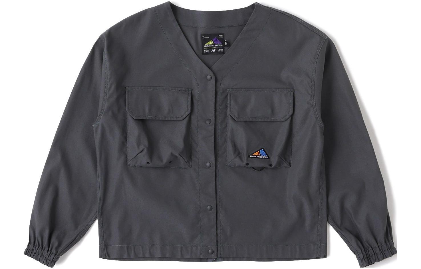 New Balance V-Neck Snap Button Jacket with Logo, Phantom Gray AWJ35018-PHM