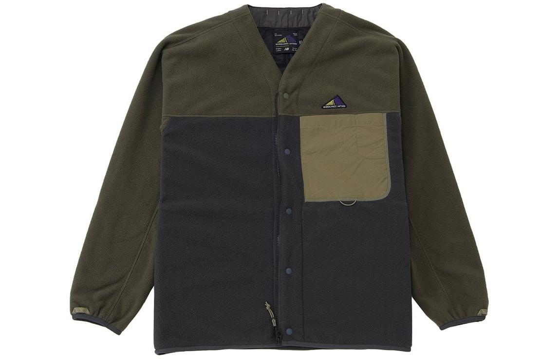 New Balance V-Neck Snap Fleece Jacket Deep Gray Multicolor Logo AMJ35106-DMO