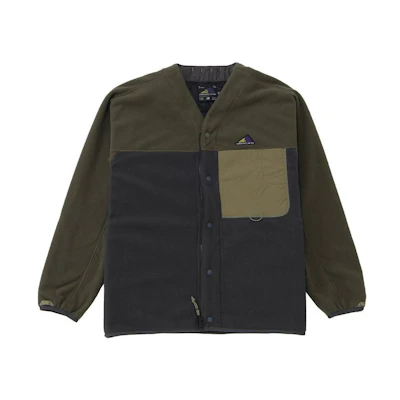 New Balance V-Neck Snap Fleece Jacket Deep Gray Multicolor Logo AMJ35106-DMO