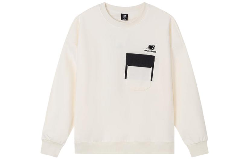 New Balance White Crewneck Logo Sweatshirt with Pocket Detail AMT24371-CIC