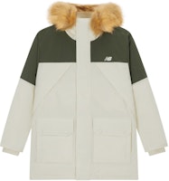 New Balance White Green Parka Down Jacket with Fur Hood Unisex Winter Coat. AMJ34323-CIC New Balance White Green Parka Down Jacket with Fur Hood Unisex Winter Coat. AMJ34323-CIC