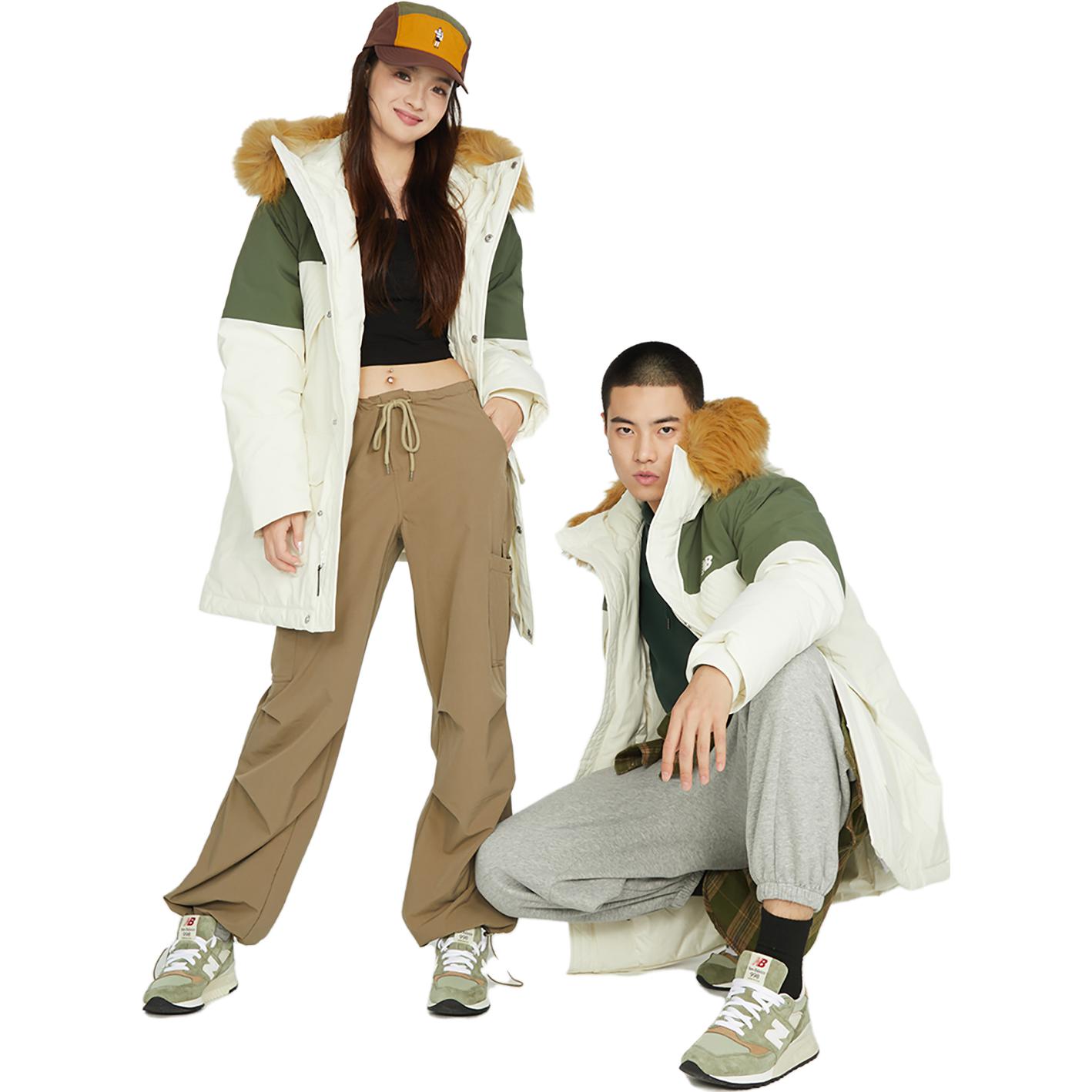 Sizing ニューバランス 白 緑 パーカー ダウンジャケット フード付き ユニセックス 冬用コート. AMJ34323-CIC