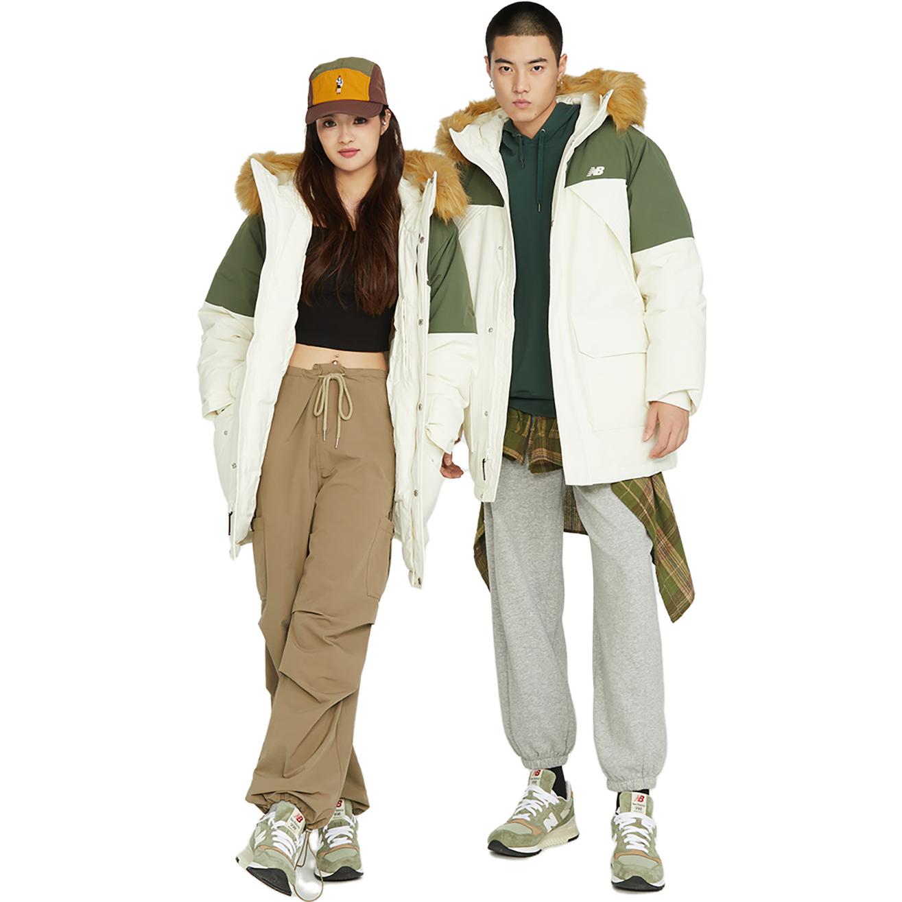 Cheap ニューバランス 白 緑 パーカー ダウンジャケット フード付き ユニセックス 冬用コート. AMJ34323-CIC