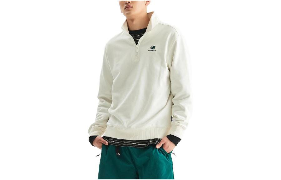 New Balance White Half-Zip Logo Print Loose-Fit Sweatshirt NBNCD31033-39