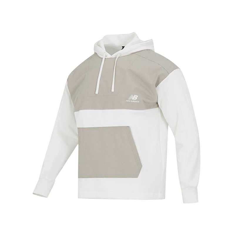 New Balance White Hoodie with Logo Print and Drawstring Pullover Design AMT24368-CIC