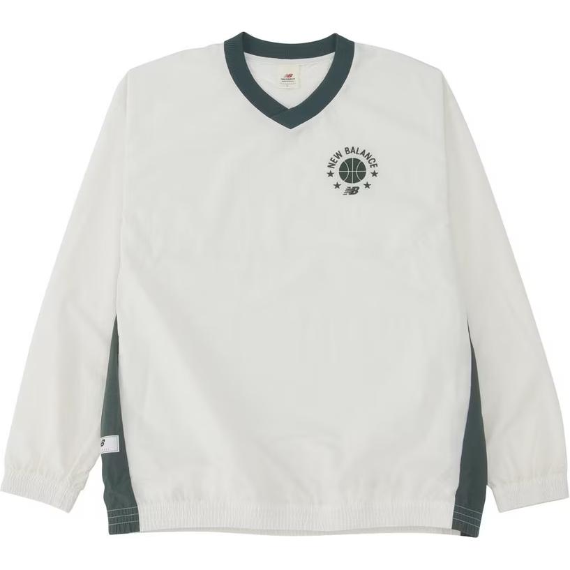 New Balance White Letter Logo V-Neck Loose Pullover Sweatshirt AMT35184-SST