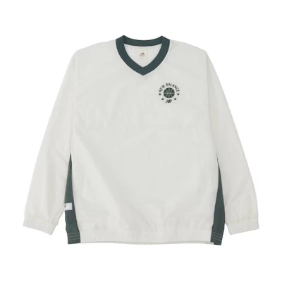 New Balance White Letter Logo V-Neck Loose Pullover Sweatshirt AMT35184-SST