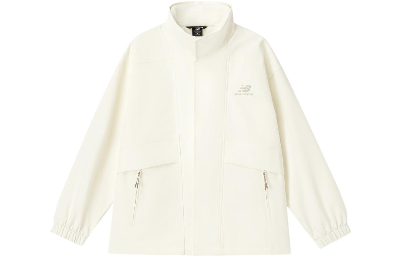 New Balance White Letter Logo Zip-Up Jacket with Stand Collar AMJ31305-ClC