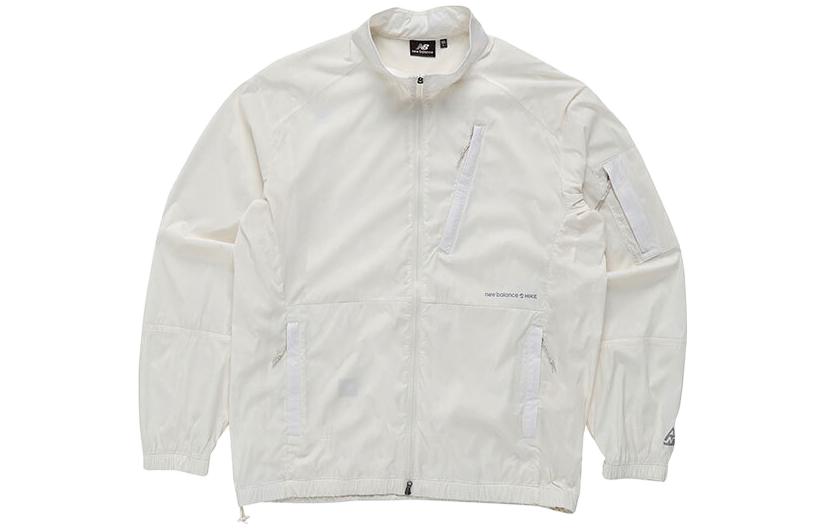 New Balance White Logo Print Zip-Up High Neck Jacket NBNMD29413-64