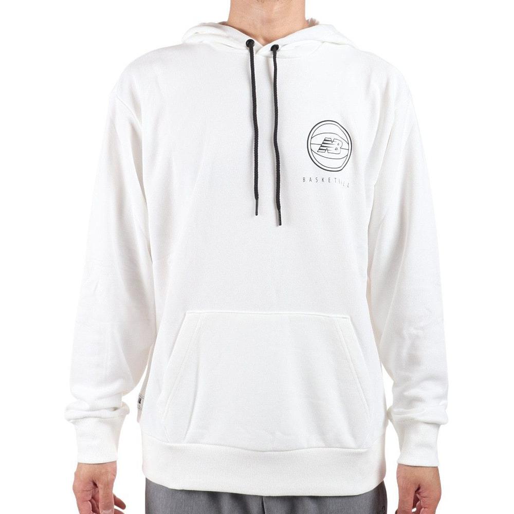 New Balance White Logo Printed Pullover Hoodie MT13585-WT