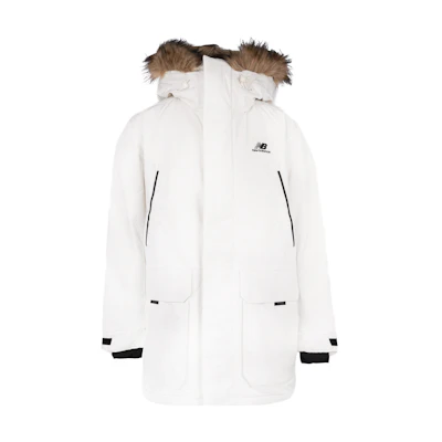 New Balance White Mid-Length Hooded Down Parka Winter Jacket NPA46011-IV