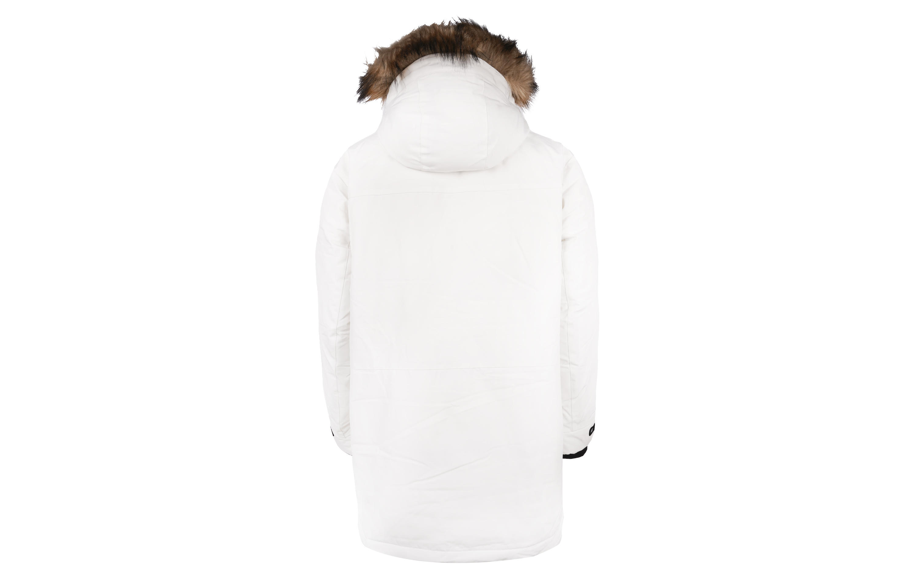 Lookbook New Balance Jaket Musim Sejuk Putih Hooded Down Parka Panjang Sederhana. NPA46011-IV