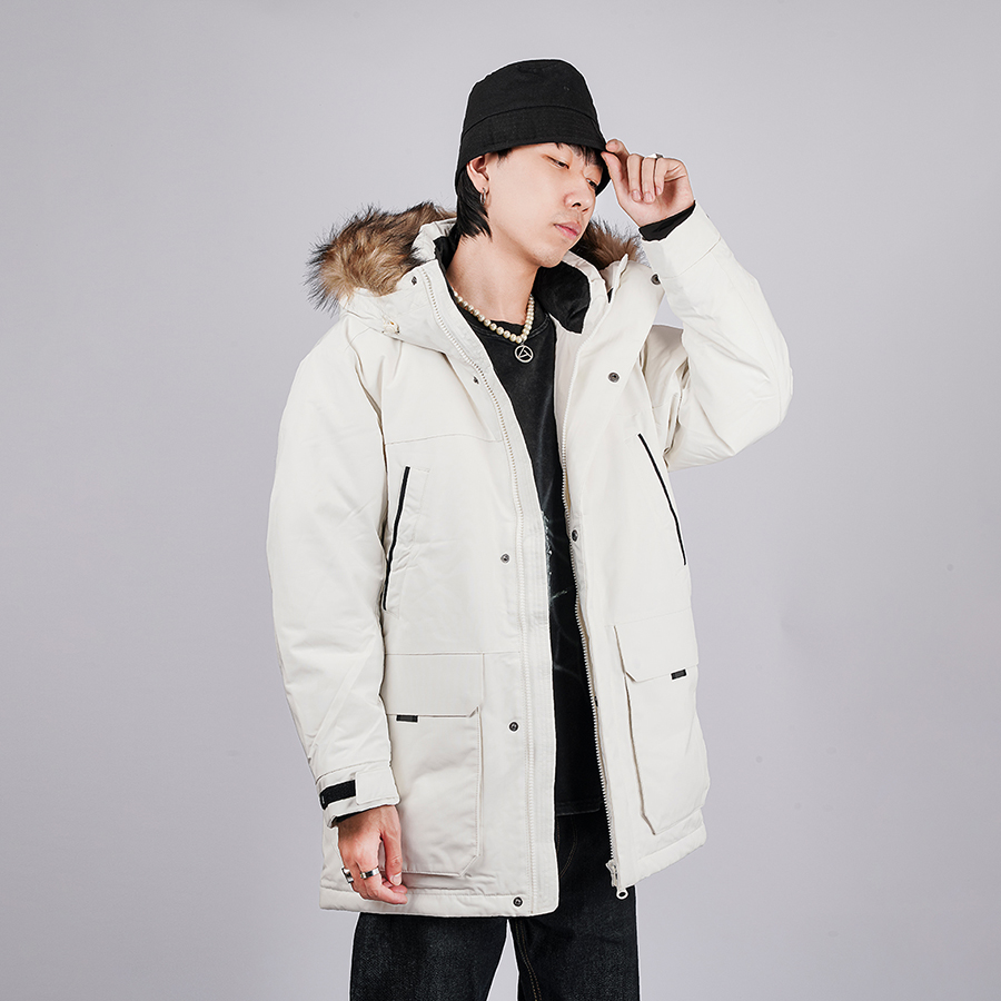 Purchase New Balance Jaket Musim Sejuk Putih Hooded Down Parka Panjang Sederhana. NPA46011-IV