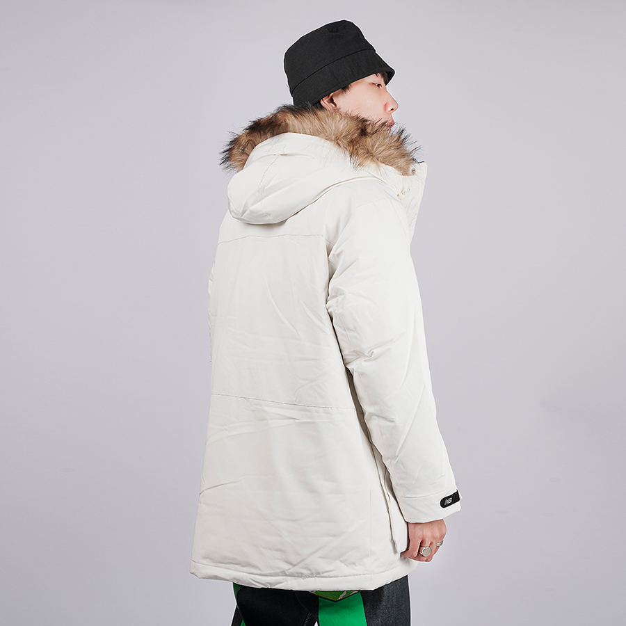 Details for New Balance Jaket Musim Sejuk Putih Hooded Down Parka Panjang Sederhana. NPA46011-IV