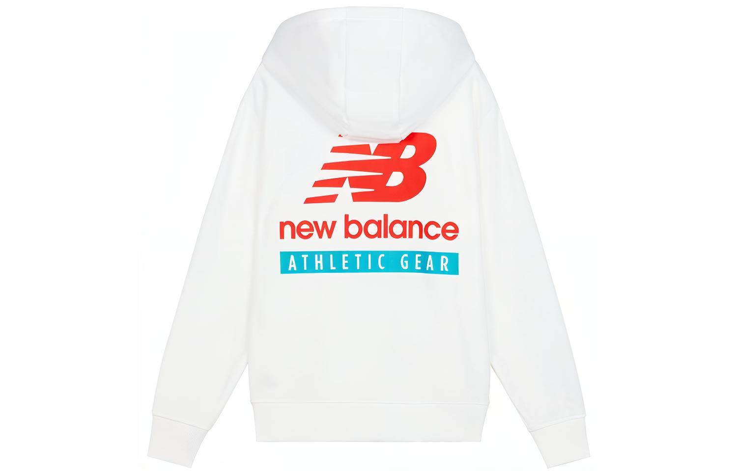 New Balance White Pullover Hoodie with Logo Print and Colorblock Design AMT11514-WT