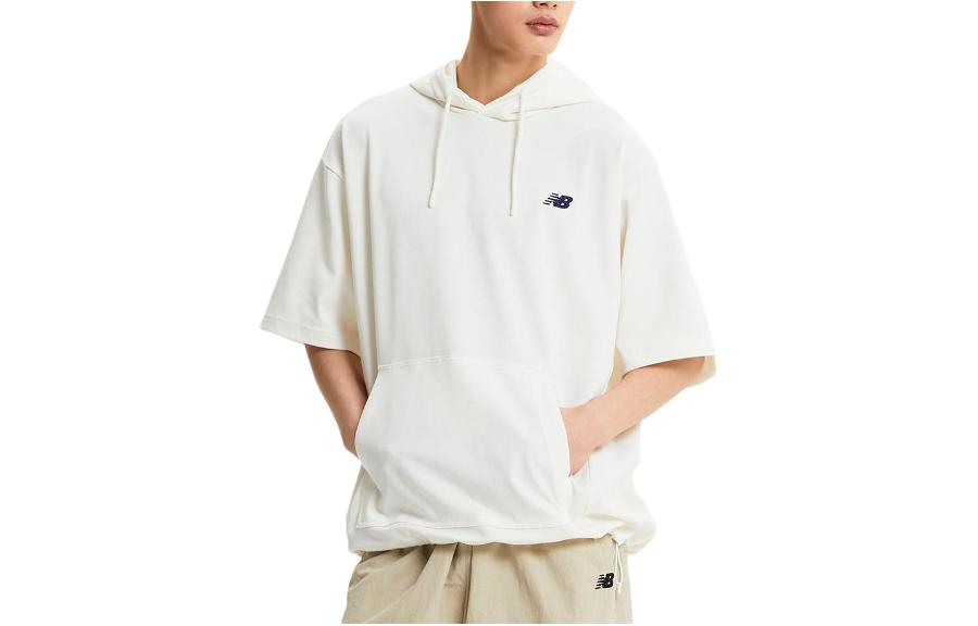 New Balance White Short-Sleeve Hoodie with Letter Print NBNCE22433-39