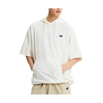 New Balance White Short-Sleeve Hoodie with Letter Print NBNCE22433-39