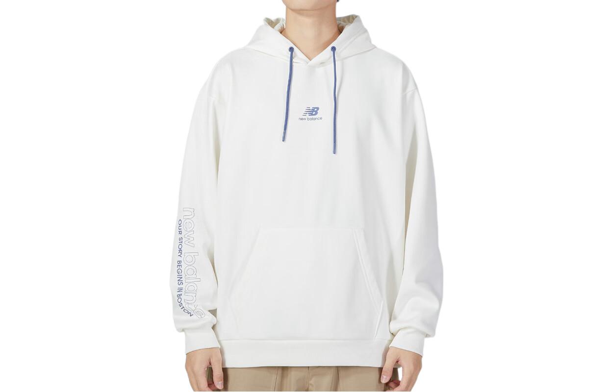 New Balance White Unisex Pullover Hoodie with Logo (Monochrome) 5CC44623-IV