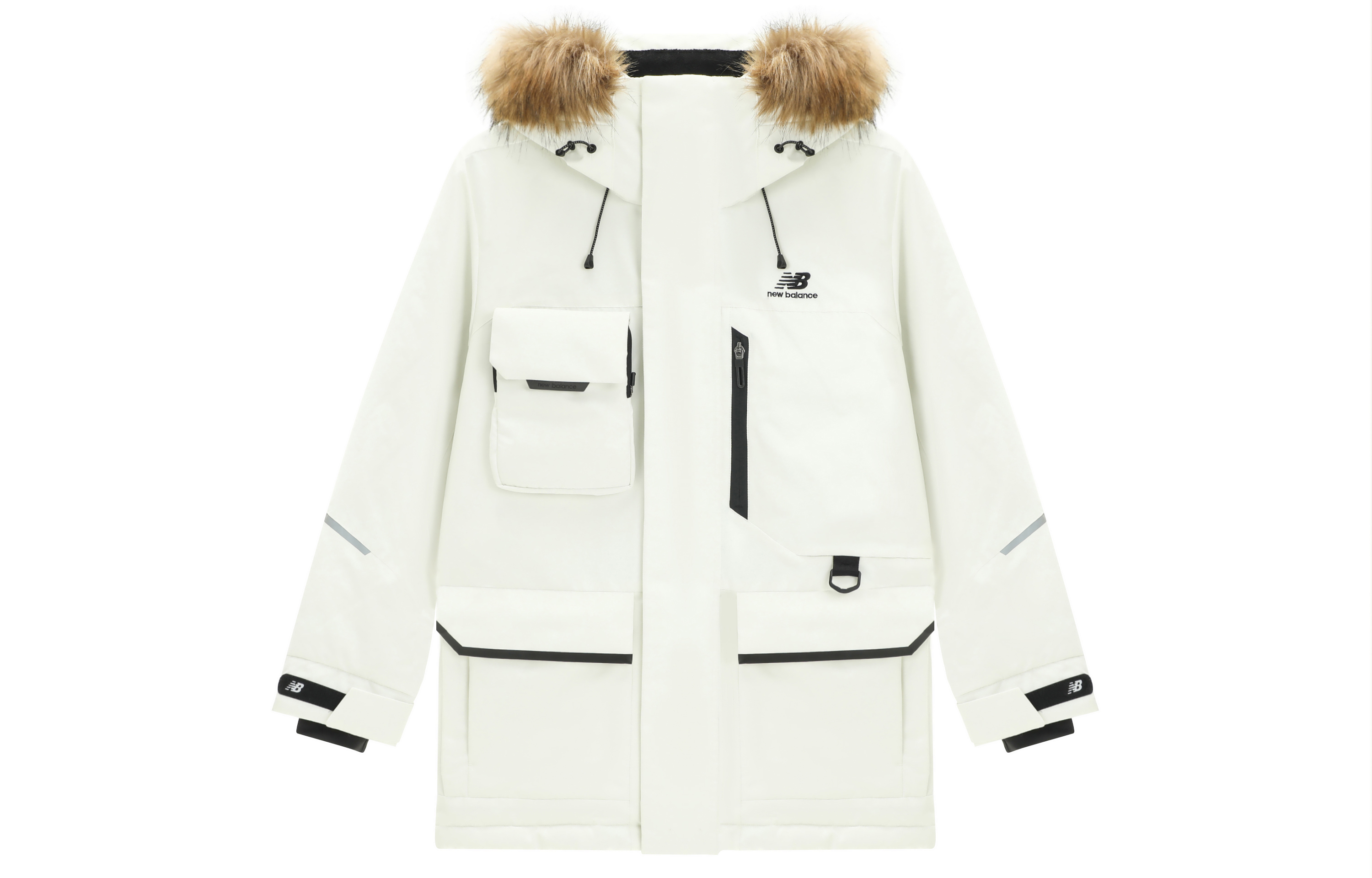 New Balance White Unisex Windproof Hooded Down Jacket with Fleece Trim. 5PC44603-IV