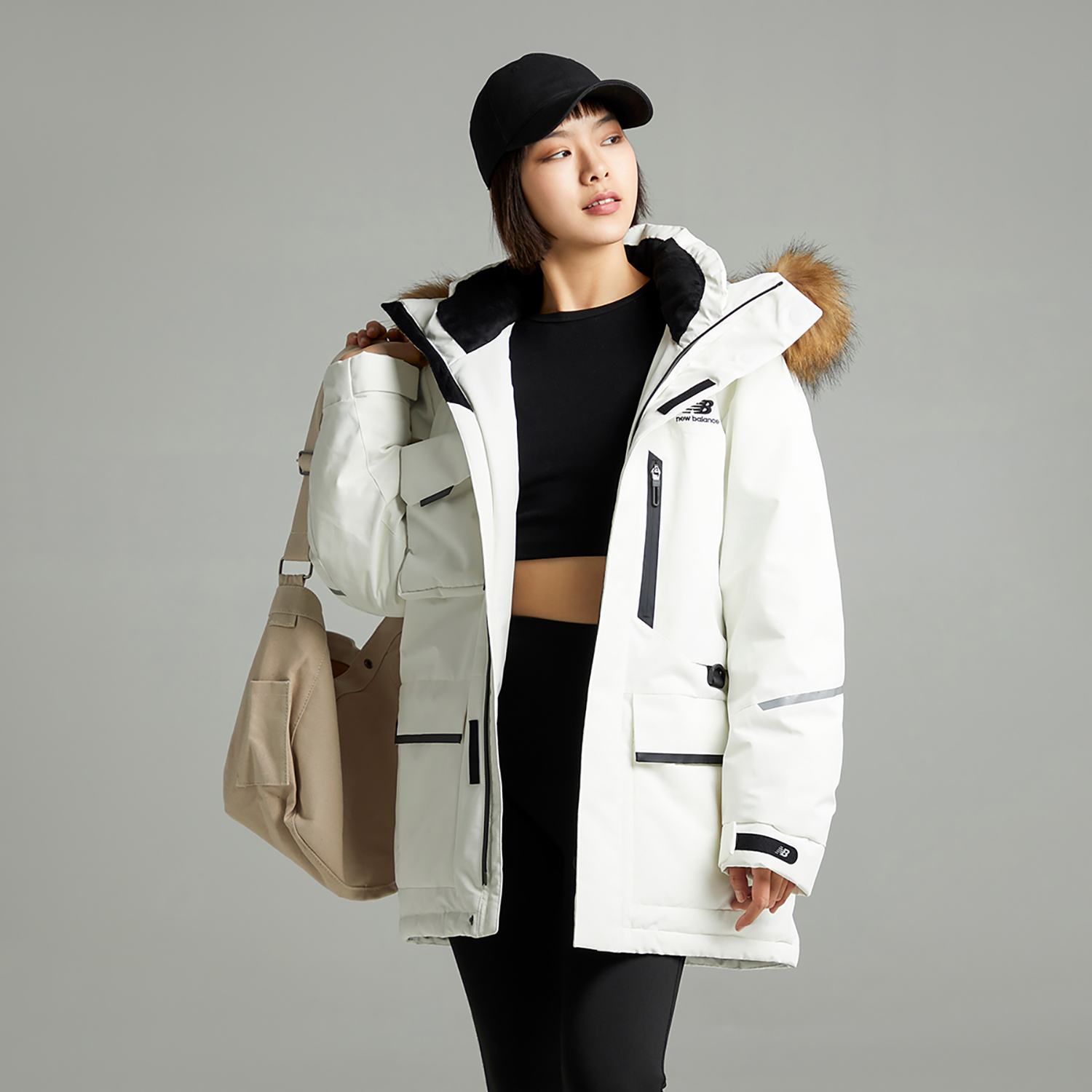 Sizing 新百伦男女同款白色防风连帽羽绒服加绒内衬外套 5PC44603-IV