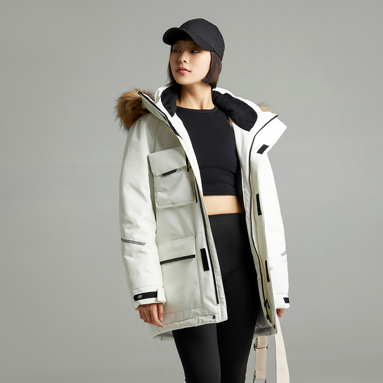 Cheap 新百伦男女同款白色防风连帽羽绒服加绒内衬外套 5PC44603-IV