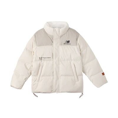 New Balance White Winter Puffer Jacket with Stand Collar for Couples NPA44013-IV