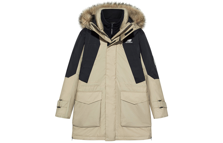 New Balance Windproof Hooded Down Jacket with Removable Liner Khaki Winter. NPA43121-BEI