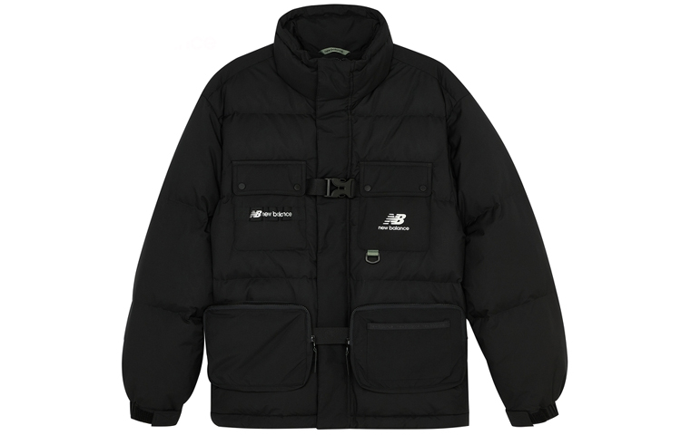 New Balance Winter  Black Logo Puffer Jacket Windproof Warm Multi-Pocket AMJ14328-BK