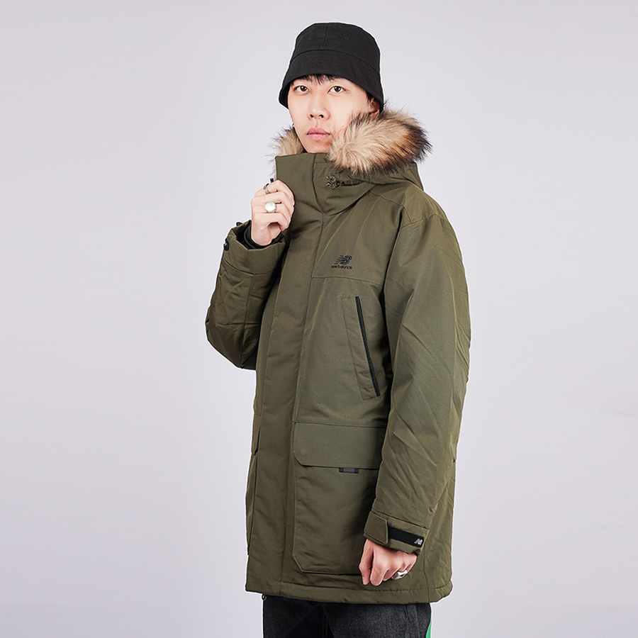 Purchase New Balance Jaket Parka Musim Sejuk Hijau Tentera dengan Hoodie. NPA46011-KH