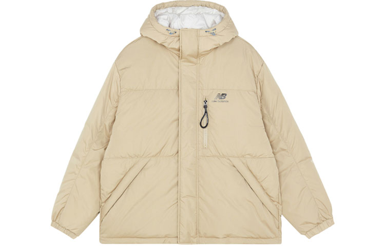 New Balance Winter Beige Down Jacket with Hood and Zip Pocket. AMJ13333-HNA