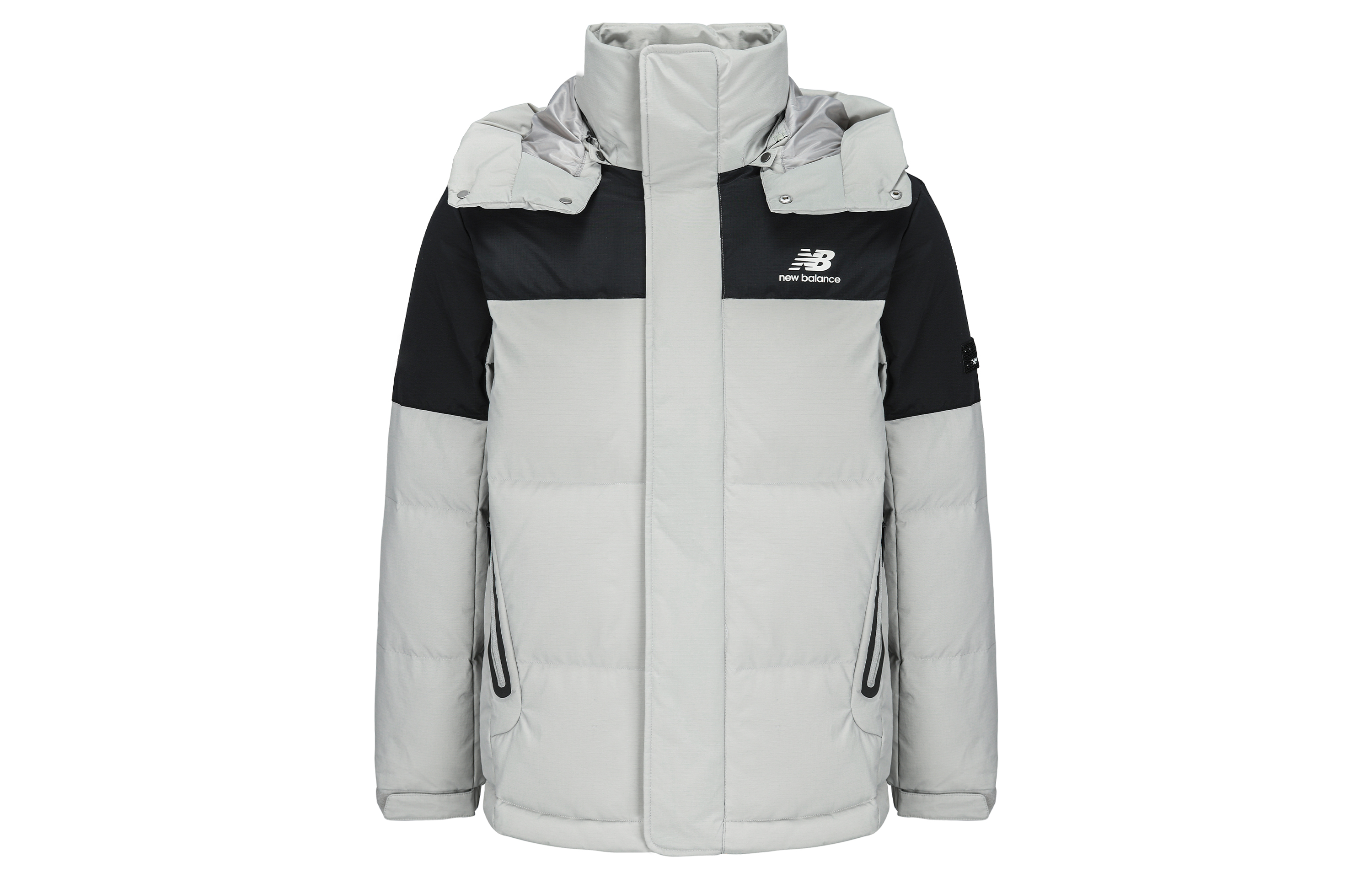 New Balance Winter Hooded Puffer Jacket Light Gray Colorblock Design AMJ14323-ARF
