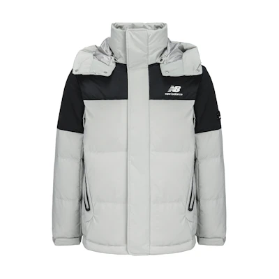 New Balance Winter Hooded Puffer Jacket Light Gray Colorblock Design AMJ14323-ARF