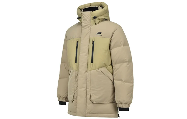 Shop New Balance Winter Long Logo Printed Hooded Down Jacket - Khaki. NPA43111-BEI