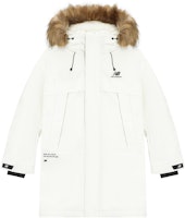 New Balance Winter Unisex White Hooded Logo Down Parka Jacket with Fur Collar. 5PC44303-IV New Balance Winter Unisex White Hooded Logo Down Parka Jacket with Fur Collar. 5PC44303-IV