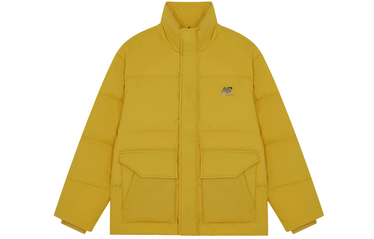 New Balance Winter Yellow Puffer Jacket with Logo and Large Pockets. AMJ14309-MSU