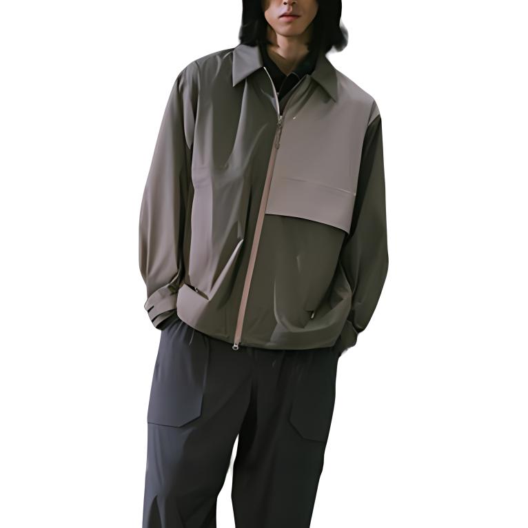 Shop New Balance 梭織外套系列休閒領淺灰色男女款夾克 NAE39011-LGR