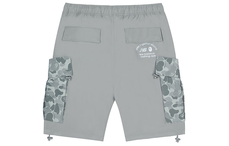 Lookbook New Balance x BAPE 灰色迷彩口袋工裝短褲休閒款式。 BASP6000-GYX